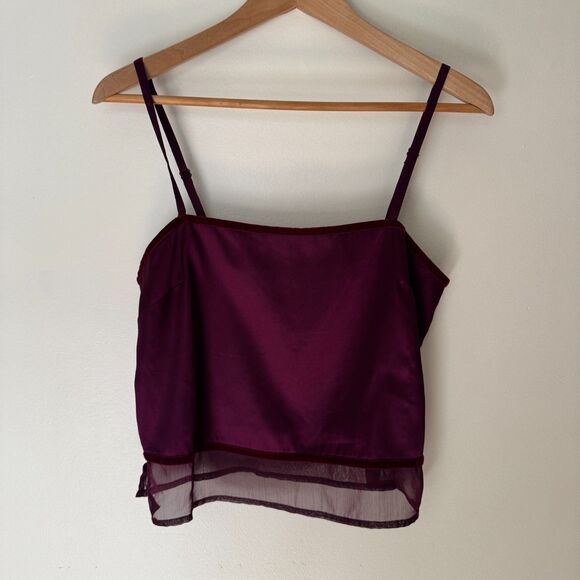 Vintage Victoria's Secret Sheer-Trim Burgundy Satin Cami Tank Top - Picture 1 of 9